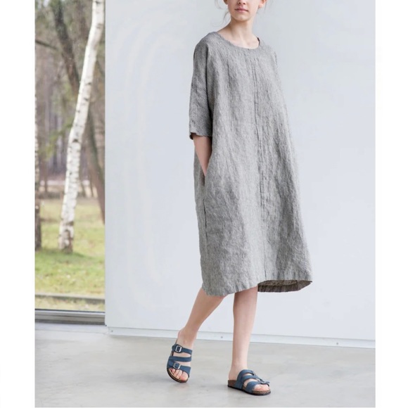 notPERFECTLINEN Dresses & Skirts - NotPERFECTLINEN cornflower blue linen midi dress